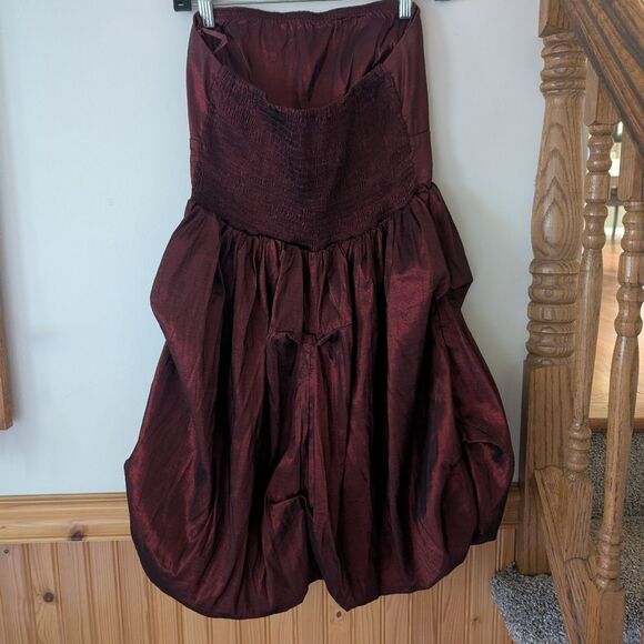 Valleygirl Y2K 90s Dark Romantic Maroon Bow Bubble Hem Formal Dress Size Small - Picture 4 of 7